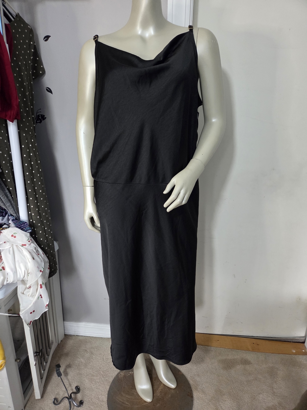 NWT Sleeveless Cowl Neck Black Midi Dress